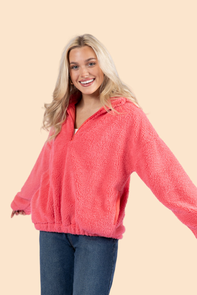 Stay Here Coral Sherpa Pullover FINAL SALE