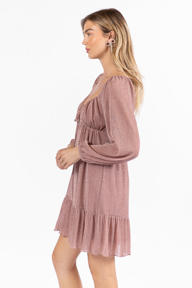 Presence Of Love Pink Shimmer Long Sleeve Sweetheart Dress FINAL SALE - Image 4