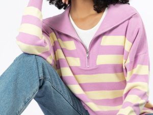 Pulling Heartstrings Purple And Yellow Striped Quarter Zip Pullover FINAL SALE