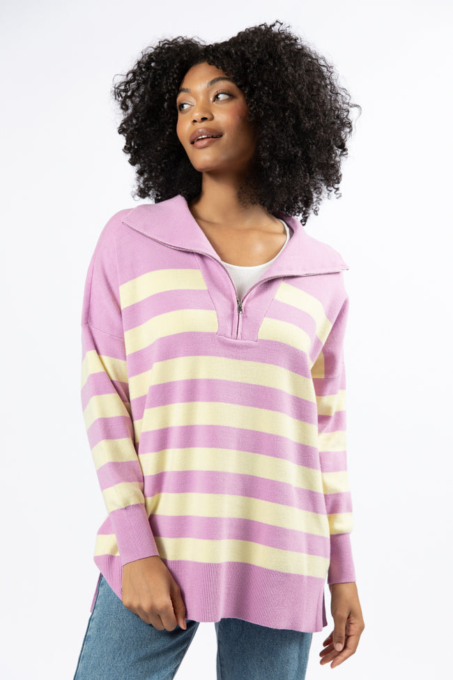 Pulling Heartstrings Purple And Yellow Striped Quarter Zip Pullover FINAL SALE - Image 2