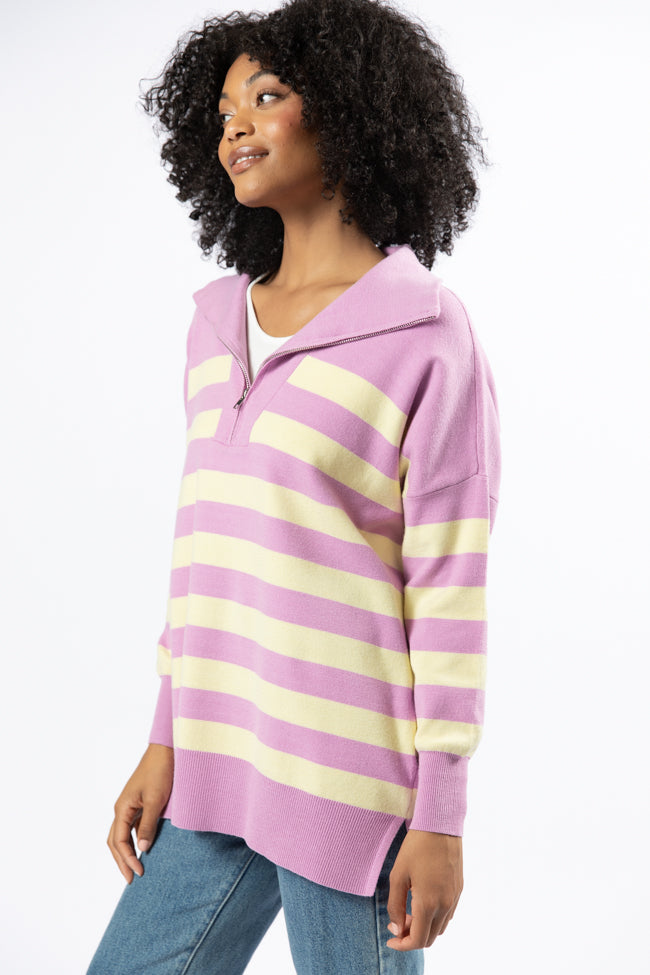 Pulling Heartstrings Purple And Yellow Striped Quarter Zip Pullover FINAL SALE - Image 4