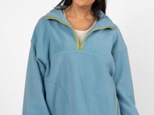 Outside The Box Blue Contrast Trim Fleece Pullover FINAL SALE