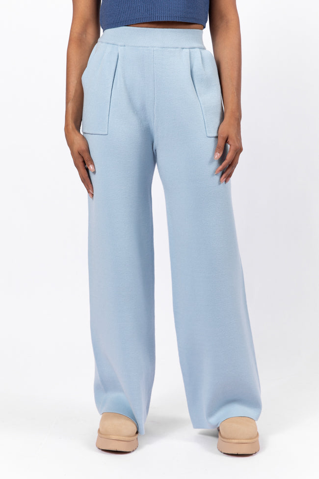 Let's Debrief Light Blue Wide Leg Sweater Pants FINAL SALE