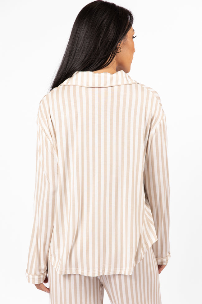 Good To Get Away Neutral Stripe Long Sleeve Pajama Top FINAL SALE - Image 5