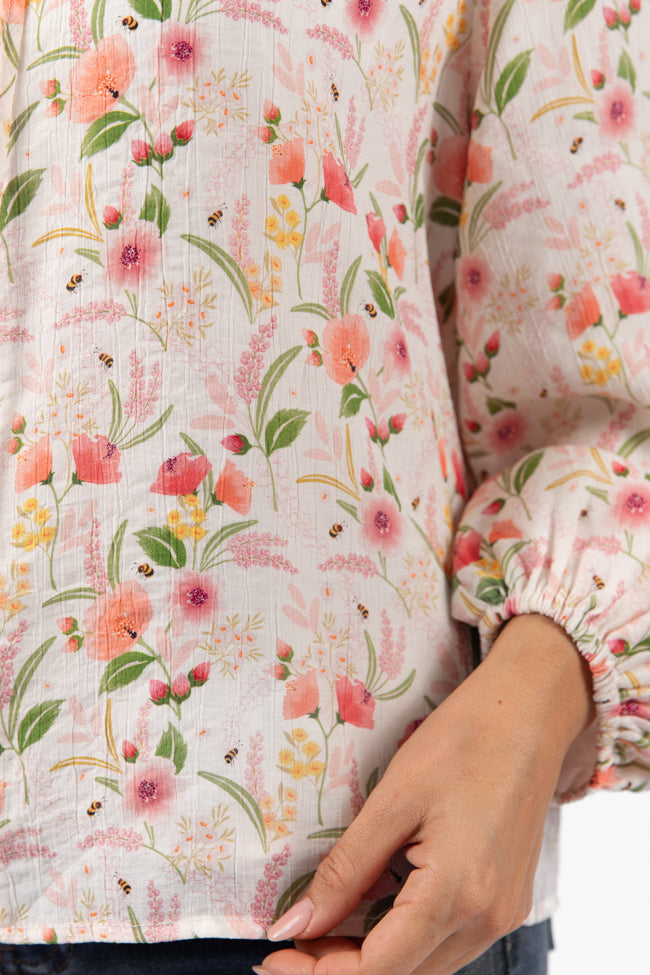 Fade Into You Ivory Multi Button Detail Floral Blouse FINAL SALE - Image 6