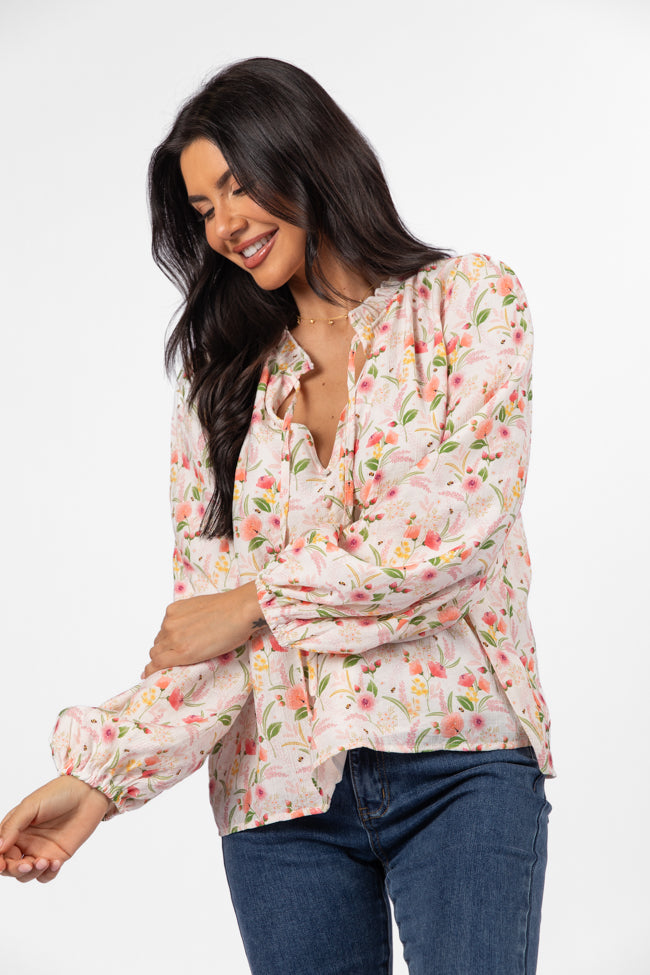 Fade Into You Ivory Multi Button Detail Floral Blouse FINAL SALE - Image 3