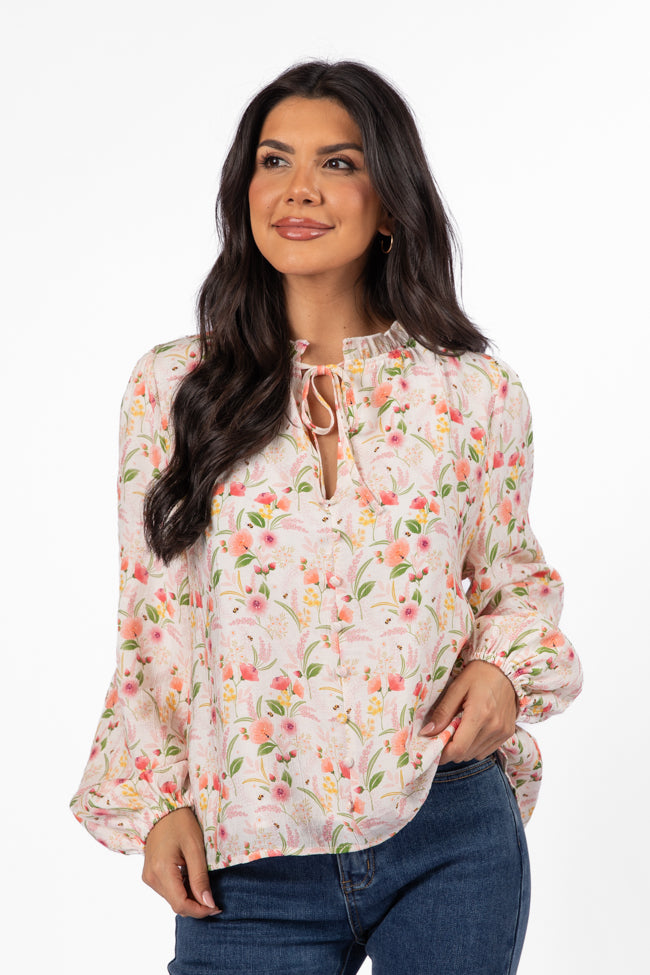 Fade Into You Ivory Multi Button Detail Floral Blouse FINAL SALE - Image 5
