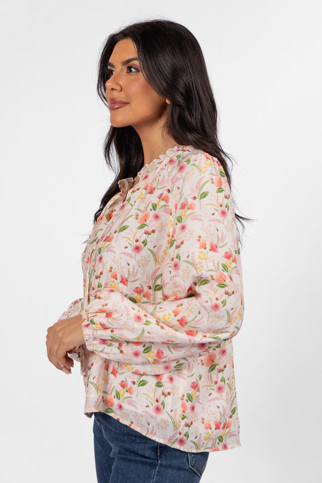 Fade Into You Ivory Multi Button Detail Floral Blouse FINAL SALE - Image 7