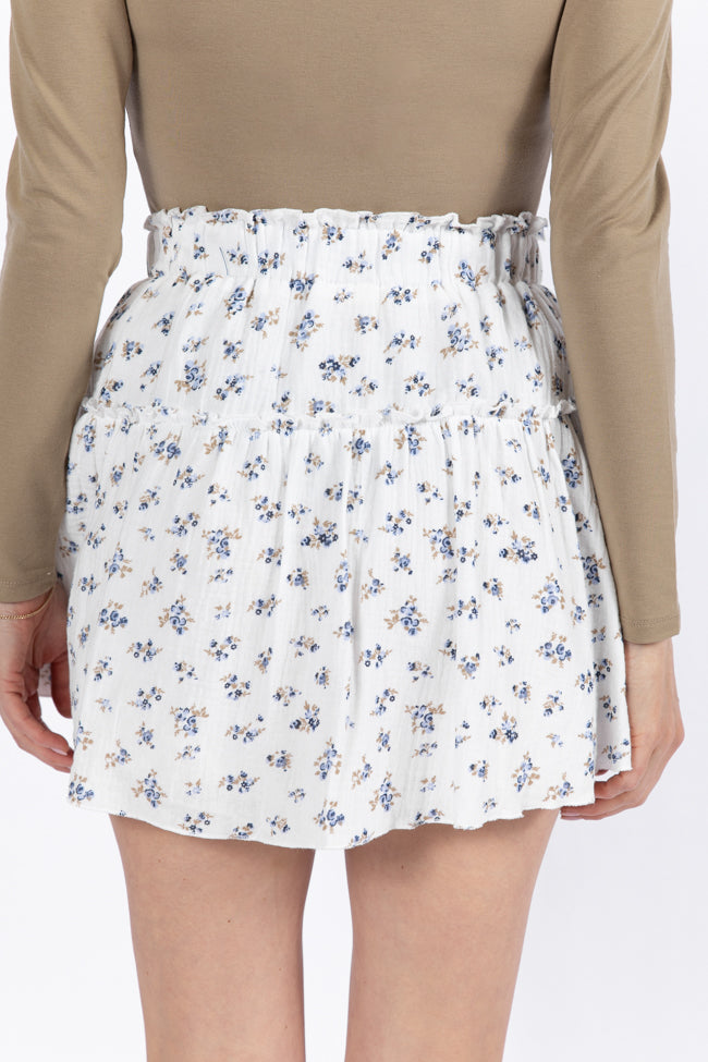Garden Party Ivory and Blue Floral Print Gauze Skort FINAL SALE - Image 6