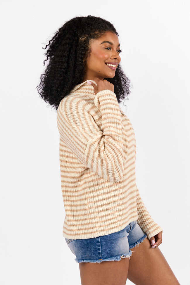 Bayside Breeze Ivory and Tan Stripe Quarter Zip Pullover Sweater FINAL SALE - Image 5