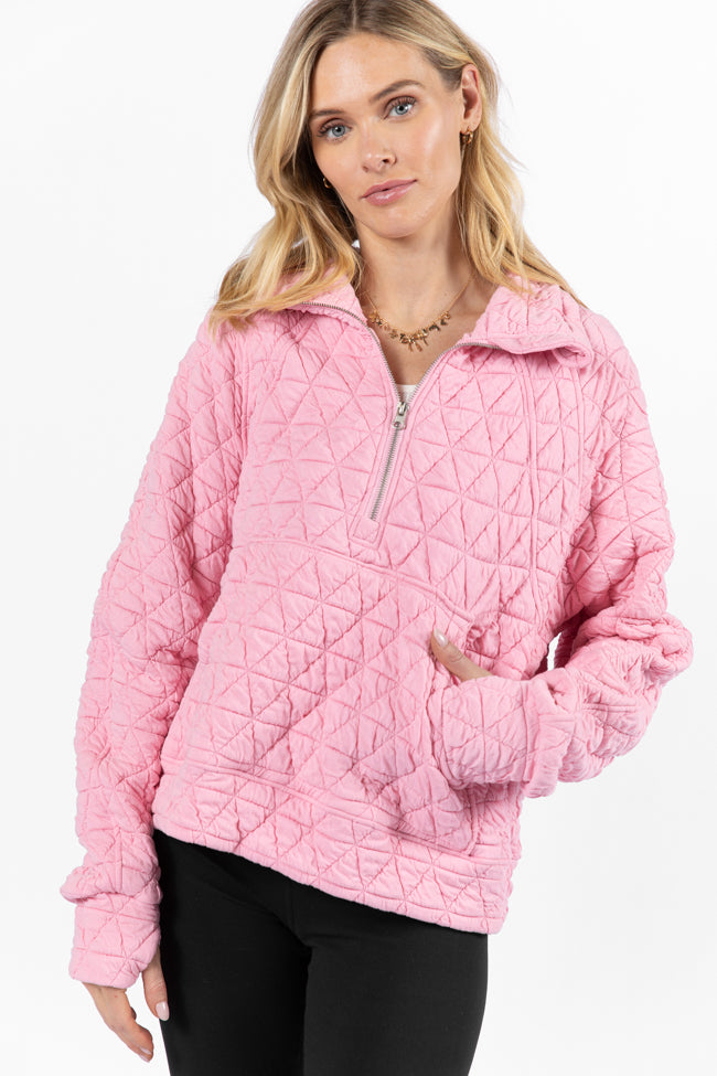 Love Is Everything Pink Quilted Quarter Zip Pullover FINAL SALE