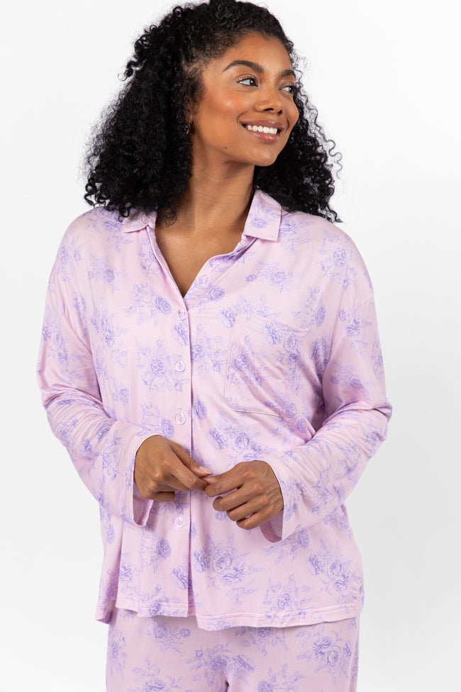 Sweet Dreams In Purple Floral Fantasy Long Sleeve Pajama Top FINAL SALE - Image 3