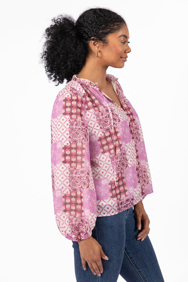 Fade Into You Purple Multi Button Detail Printed Blouse FINAL SALE - Image 3