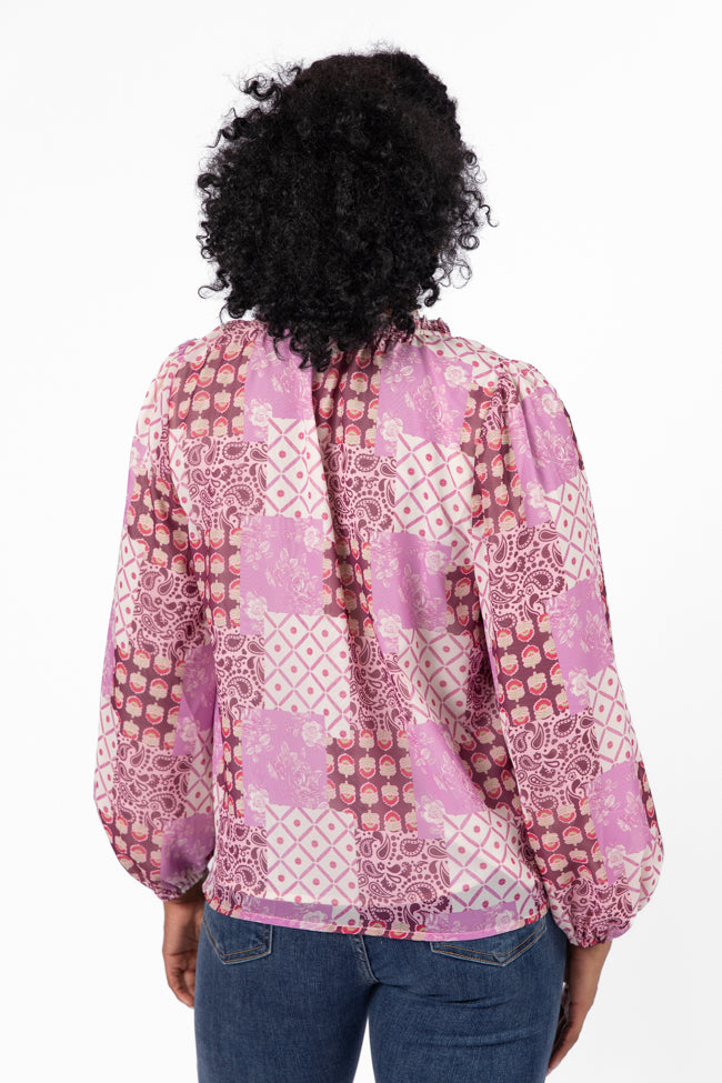 Fade Into You Purple Multi Button Detail Printed Blouse FINAL SALE - Image 4
