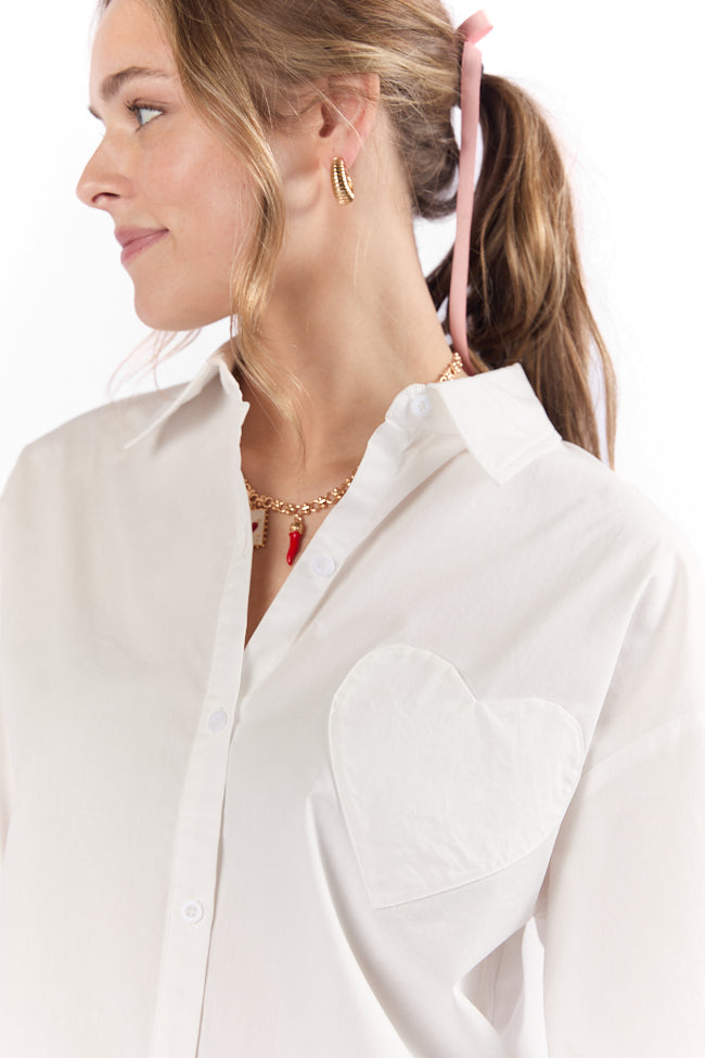All My Love Heart Pocket Ivory Button Down Blouse FINAL SALE - Image 3