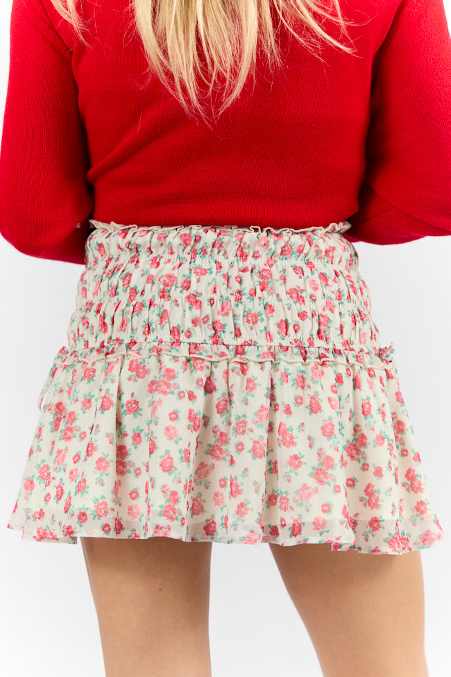 Cross My Path Ivory and Red Drop Smocked Waist Mini Skort FINAL SALE - Image 6