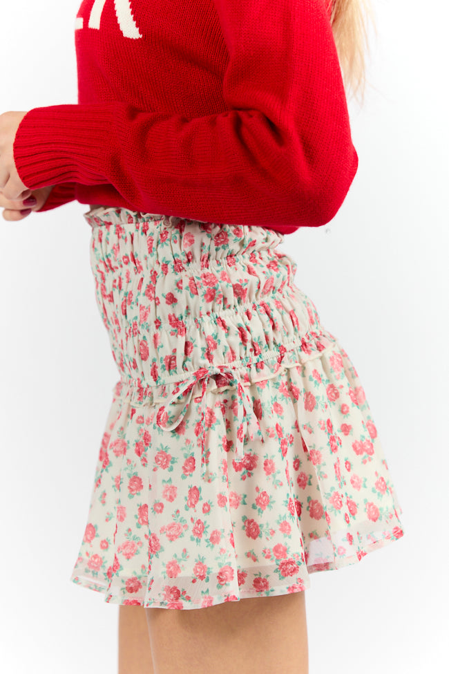 Cross My Path Ivory and Red Drop Smocked Waist Mini Skort FINAL SALE - Image 7
