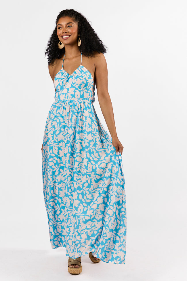 Golden Days Blue Halter Neck Printed Maxi Dress FINAL SALE - Image 2