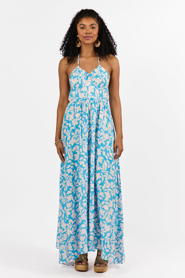 Golden Days Blue Halter Neck Printed Maxi Dress FINAL SALE - Image 5