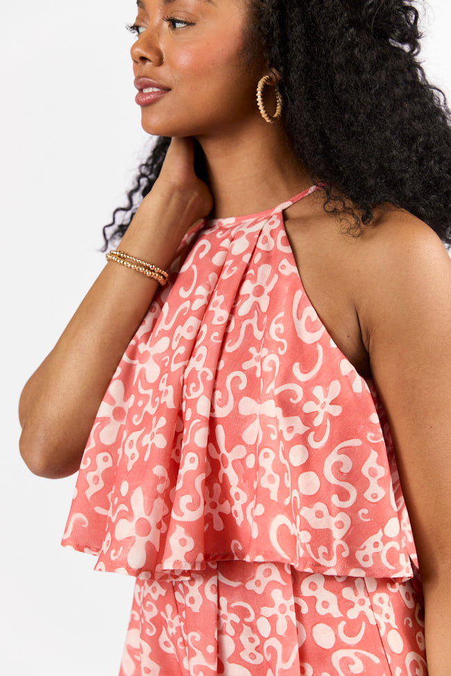 Spotlight Moment Coral Print Halter Neck Romper FINAL SALE - Image 7