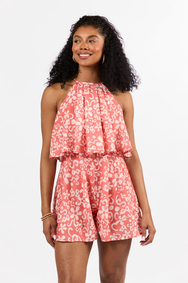 Spotlight Moment Coral Print Halter Neck Romper FINAL SALE - Image 3