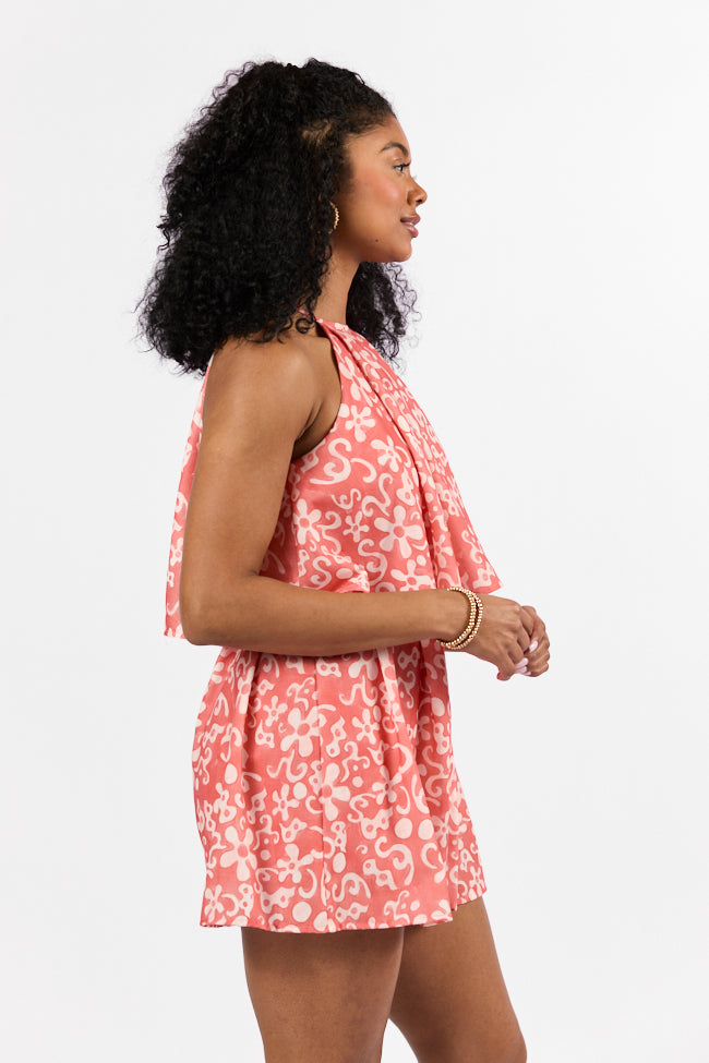 Spotlight Moment Coral Print Halter Neck Romper FINAL SALE - Image 6
