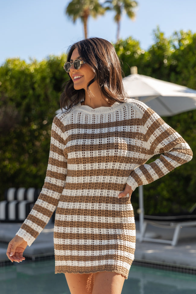 Mai Tai Memories Mocha and Ivory Striped Knit Dress FINAL SALE