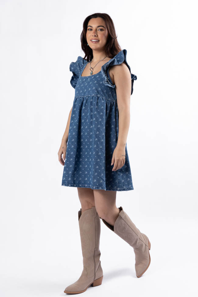 Back Home Burnout Detail Denim Babydoll Dress FINAL SALE - Image 4