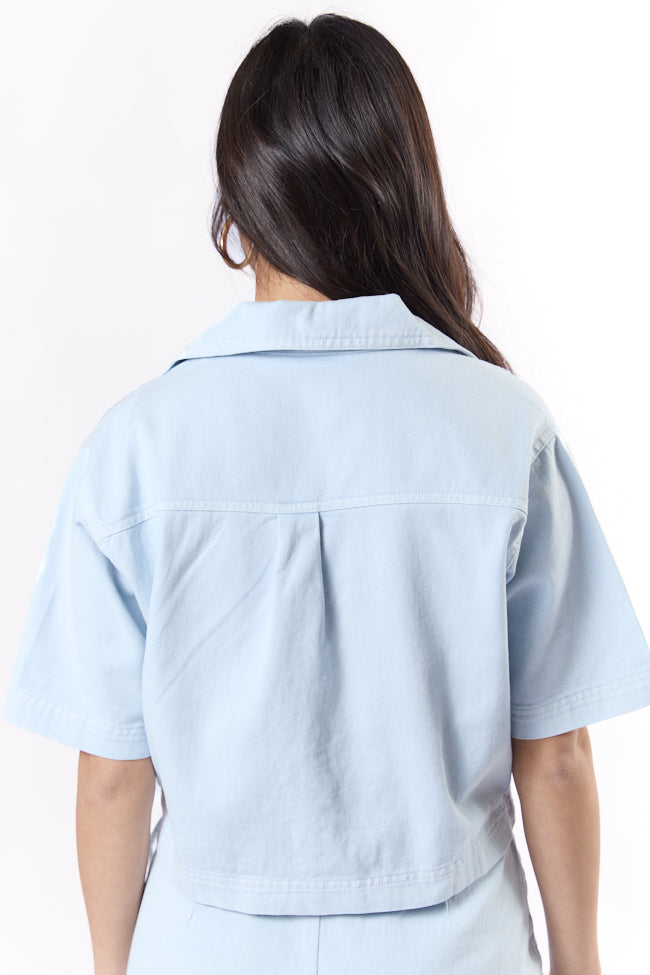 New Ways Ice Blue Cropped Denim Top FINAL SALE - Image 6