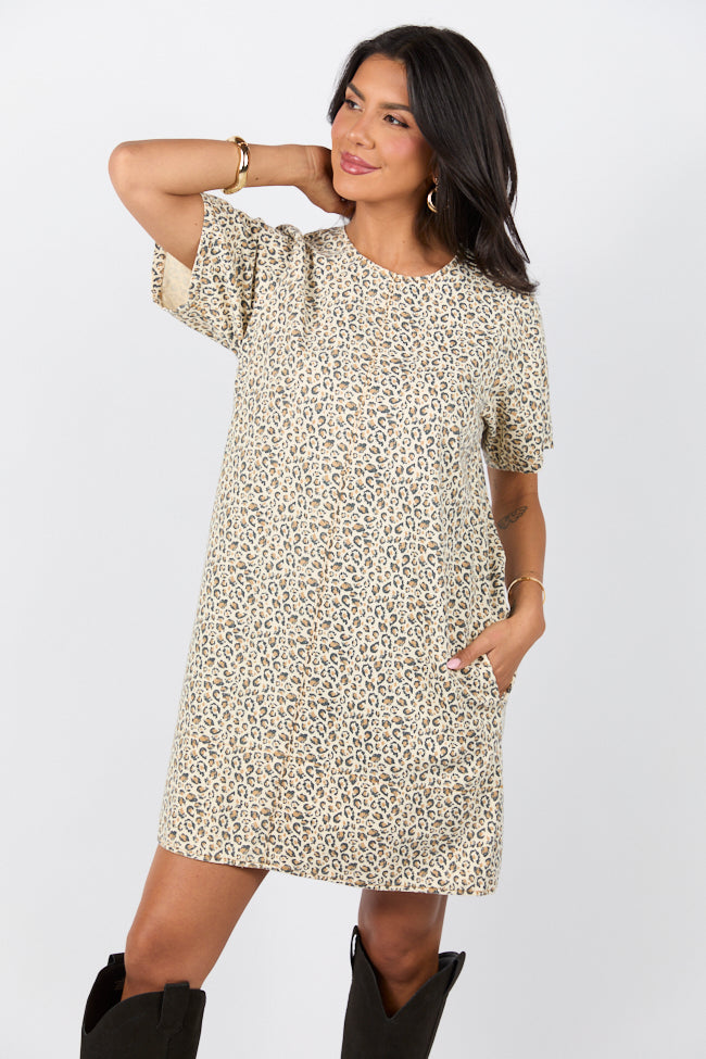 Wild Nights Tan Leopard Print Shift Dress FINAL SALE - Image 3