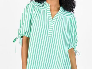 Look What We Started Green Striped Poplin Blouse FINAL SALE