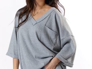 It's Our Time Grey Oversized Pocketed Waffle Tee FINAL SALE