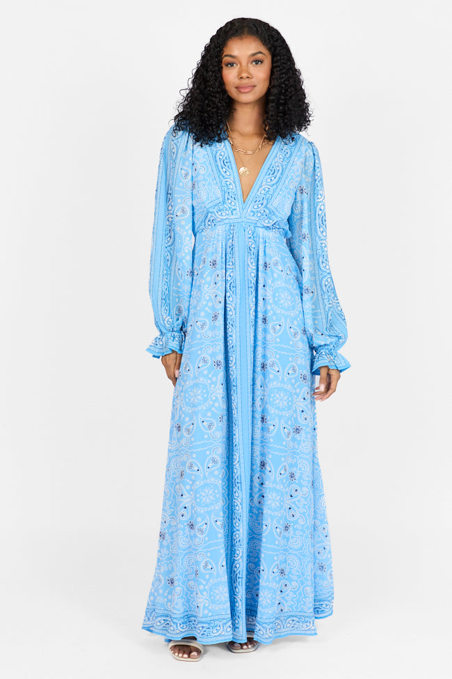It's On Me Blue Bandana Print Maxi Dress FINAL SALE - Image 3