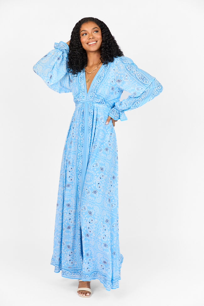 It's On Me Blue Bandana Print Maxi Dress FINAL SALE - Image 2