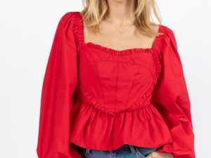 I Heart You Red Heart Shape Woven Blouse FINAL SALE