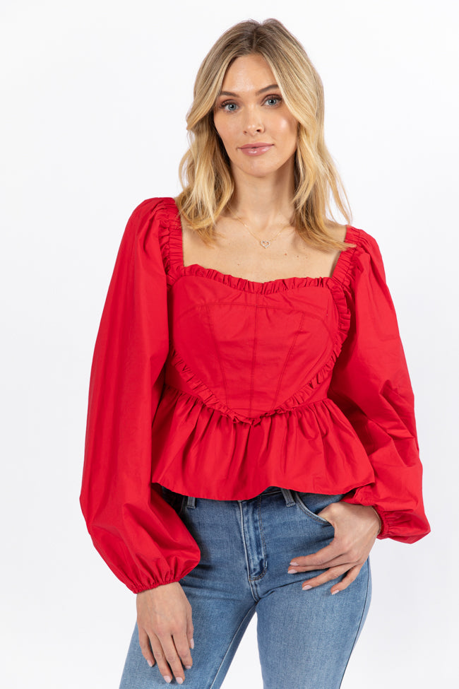 I Heart You Red Heart Shape Woven Blouse FINAL SALE