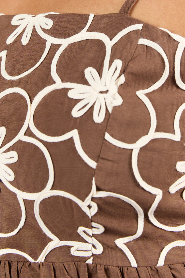 Blooming Confidence Brown Embroidered Floral Dress FINAL SALE - Image 4