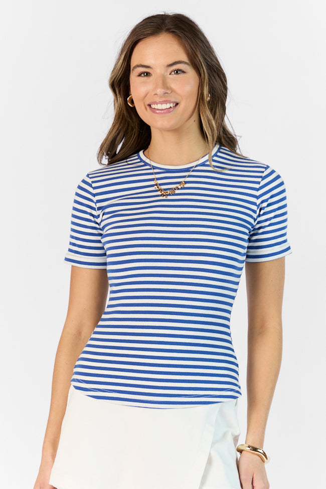 In Reach Navy Ribbed Knit Stripe Tee FINAL SALE - Image 3
