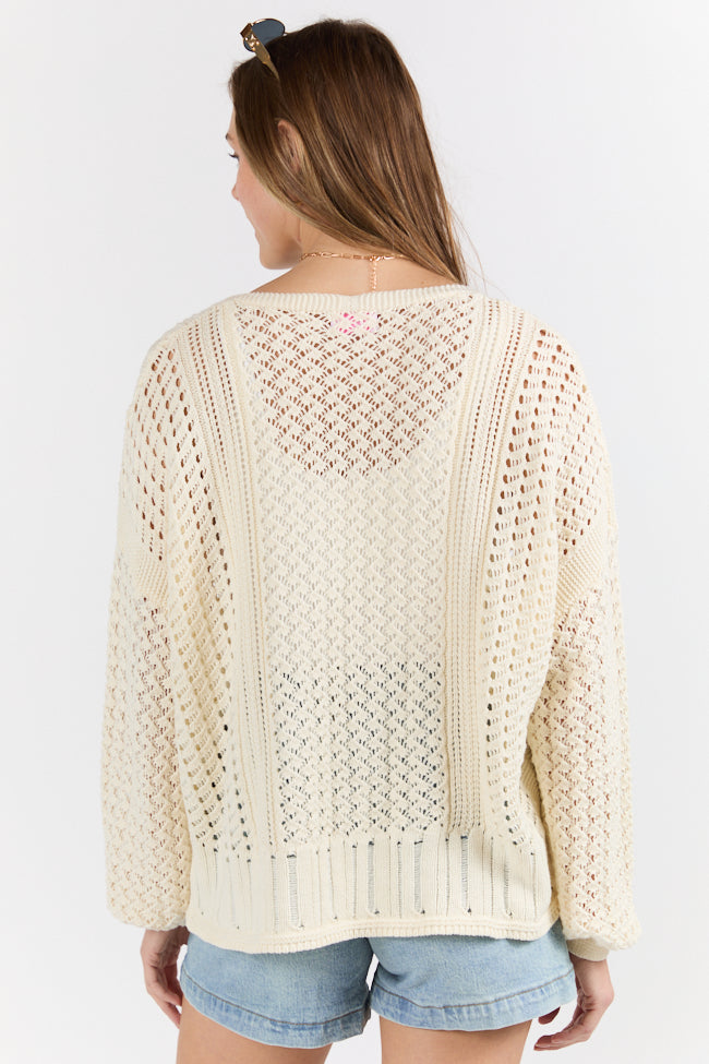Morning Markets Cream Open Knit V-Neck Sweater FINAL SALE - Image 5