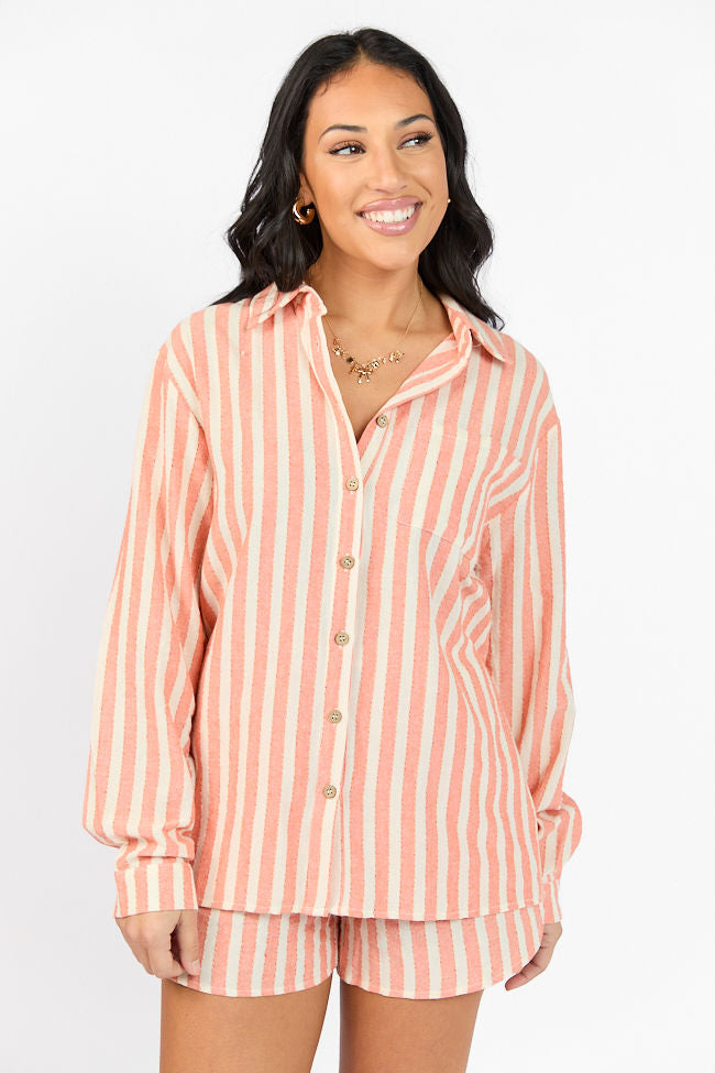 With The Tide Coral Striped Button Up Top FINAL SALE - Image 5