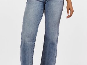 Briauna Light Wash Distressed Hem Ankle Length Wide Leg Jeans FINAL SALE