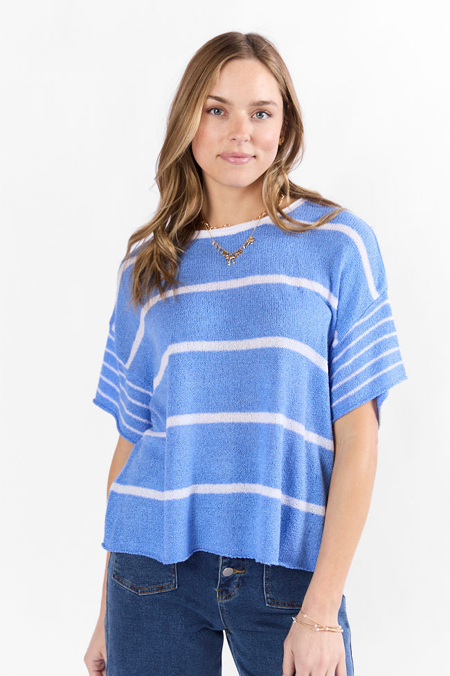 Wear It Well Blue And Ivory Striped Sweater T-Shirt FINAL SALE - Image 7