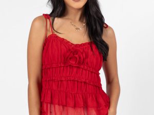 Promise To Another Red Rosette Tie Sleeve Tank FINAL SALE