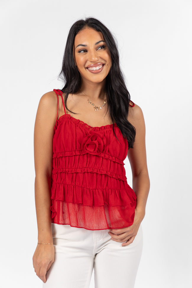 Promise To Another Red Rosette Tie Sleeve Tank FINAL SALE