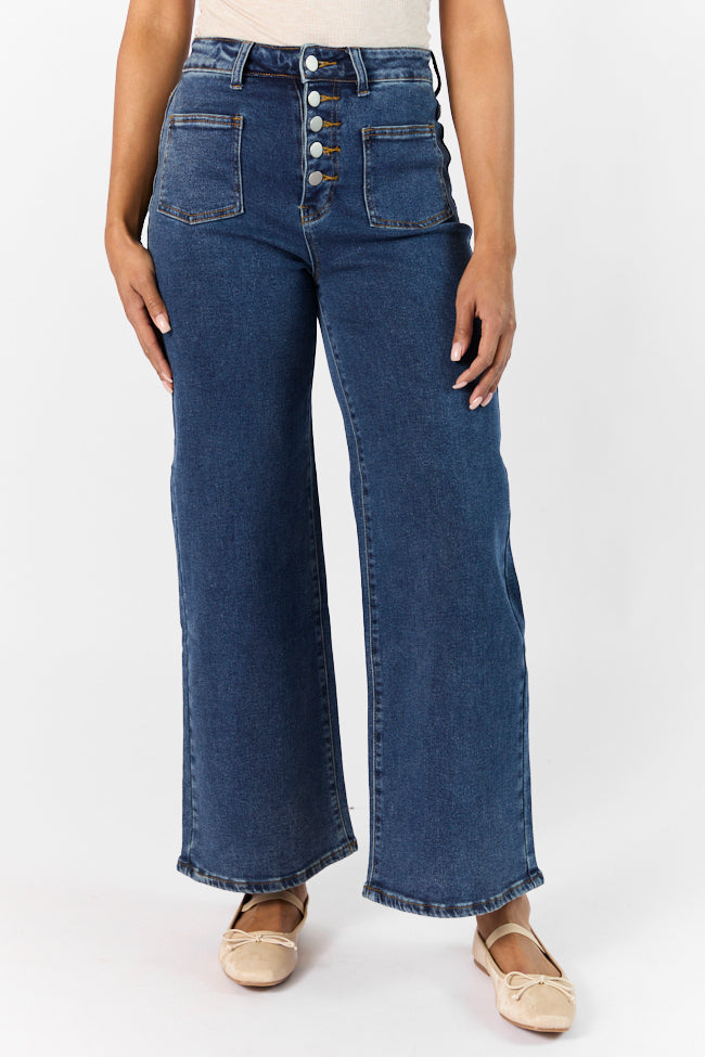 Sutton Dark Wash Wide Leg Patch Pocket Jeans FINAL SALE