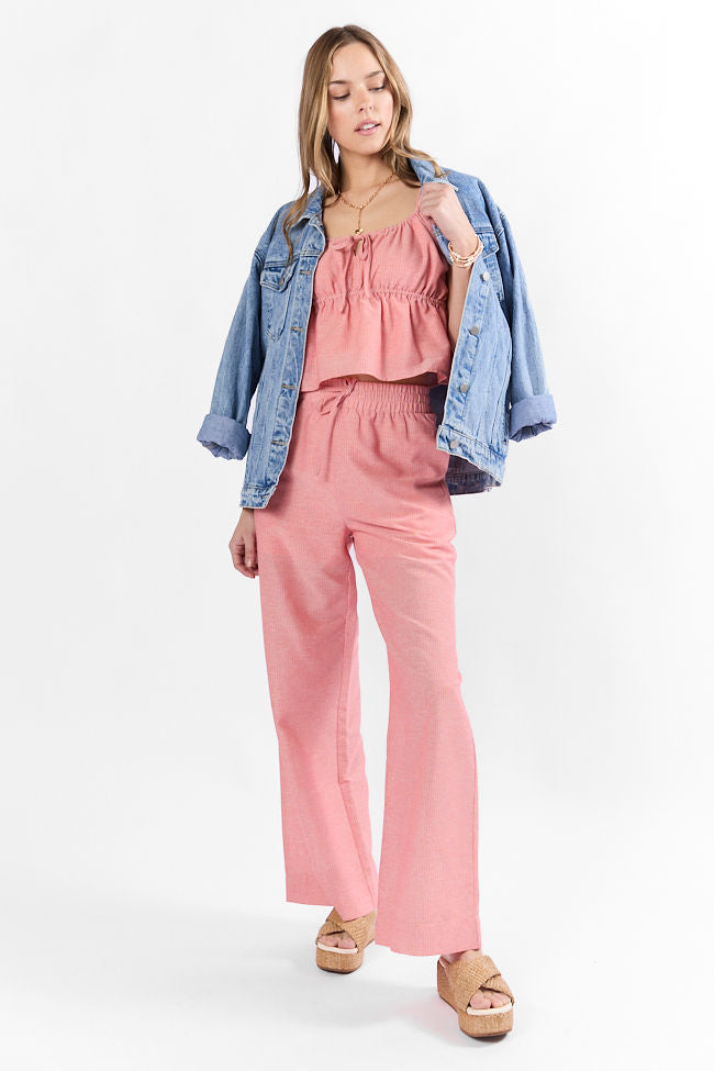 To The Sun Coral Striped Peplum Two Piece Set FINAL SALE