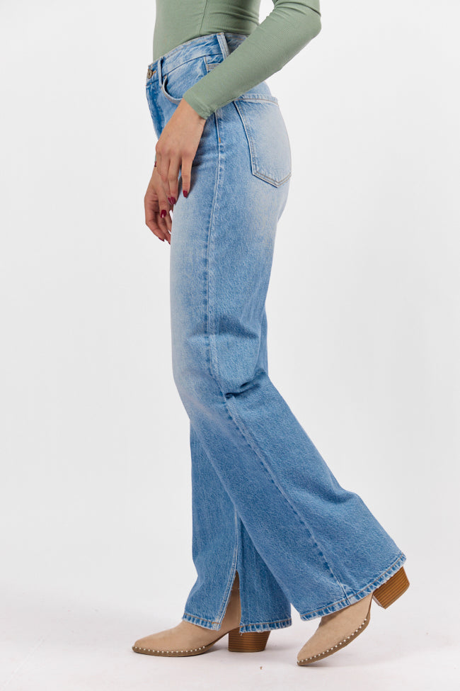 Emily Light Wash 90s Flare Split Hem Wide Leg Jeans FINAL SALE - Image 3
