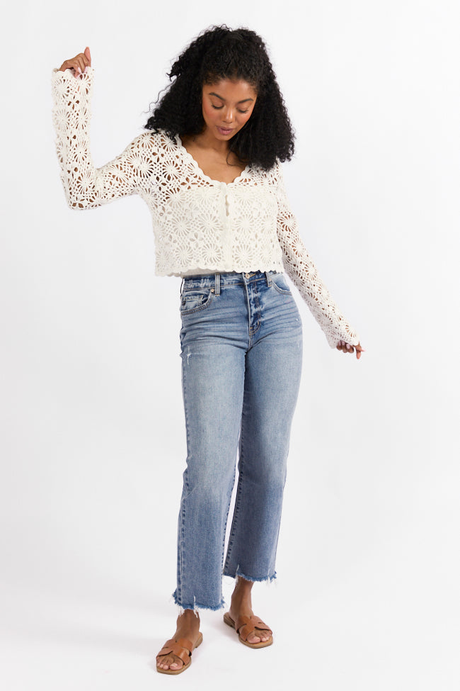 Unbeatable Memories Long Sleeve Ivory Crochet Cardigan FINAL SALE - Image 2