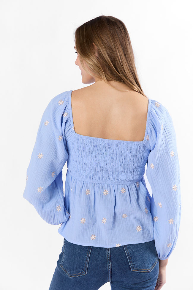 Darling Days Blue Floral Embroidered Gauze Top FINAL SALE - Image 7