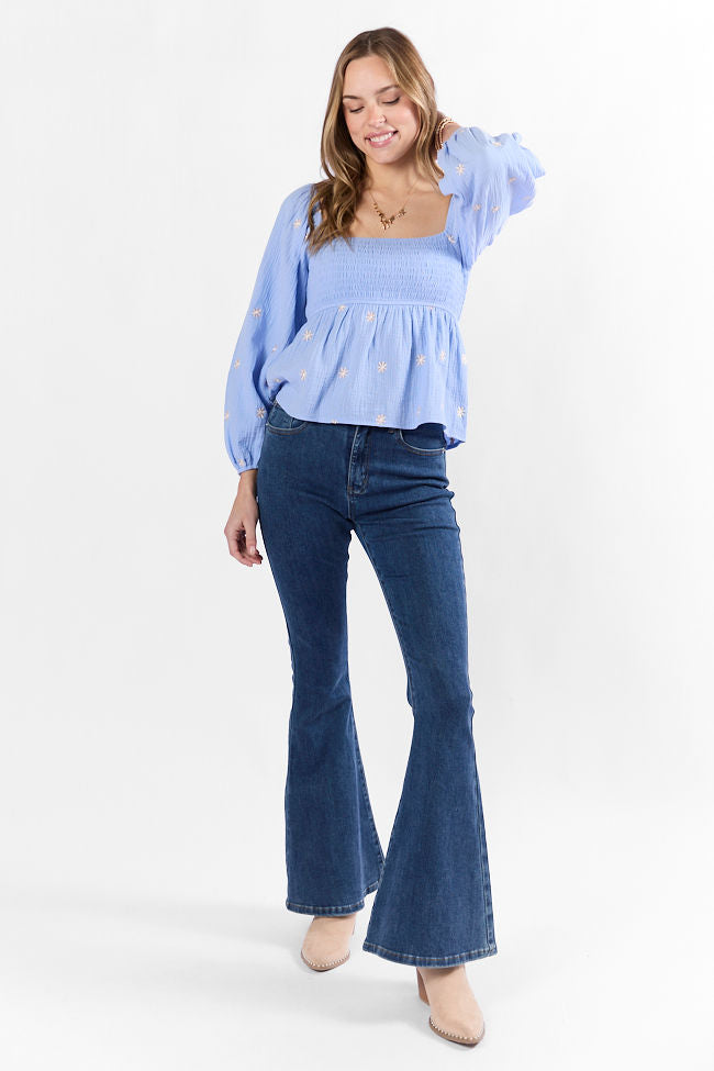 Darling Days Blue Floral Embroidered Gauze Top FINAL SALE - Image 4